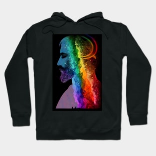Rainbow Love: A Surreal Illustration of a Man Lost in Thought Hoodie